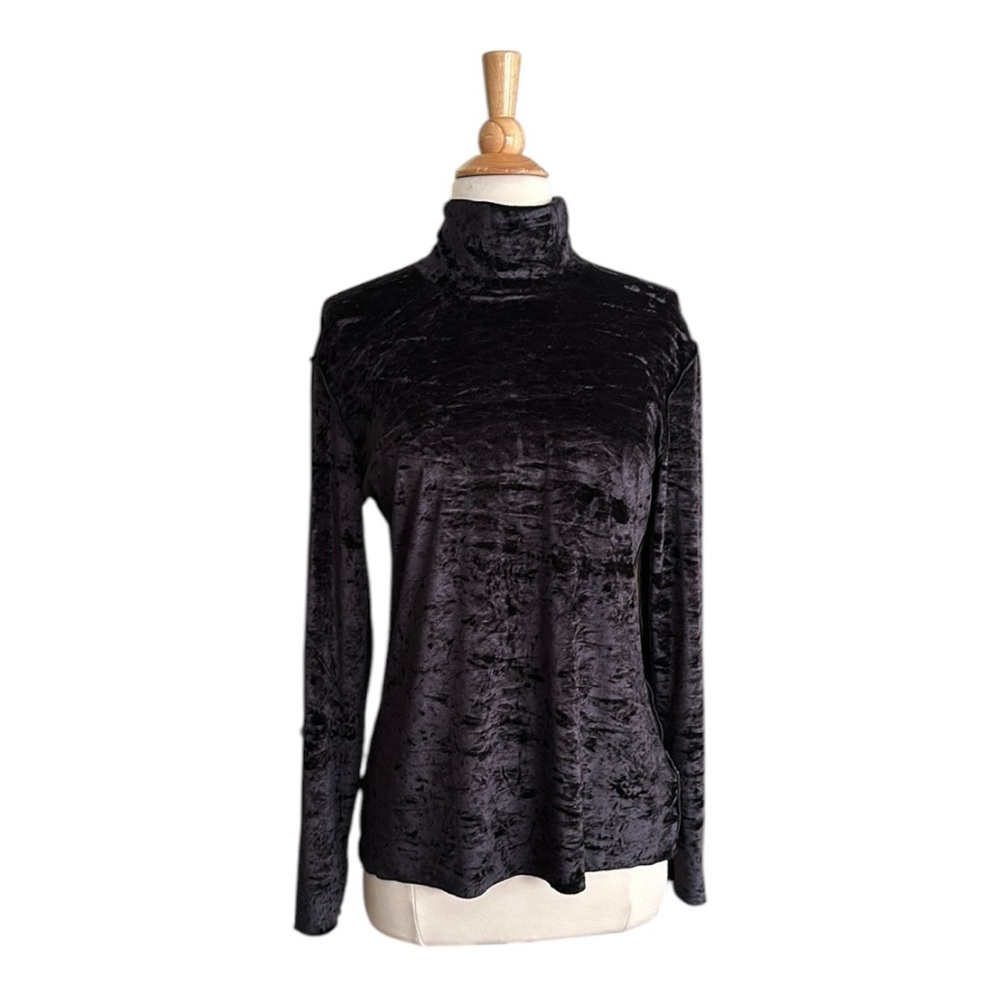 BOGNER Black Crushed Velvet Turtleneck Top Y2K Gothic‎ Après Ski Performance 14